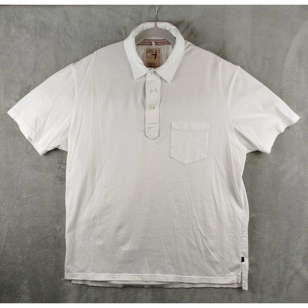 Relwen Polo Shirt Mens 2XL White Short Sleeve Popover Pique Pocket‎ Casual